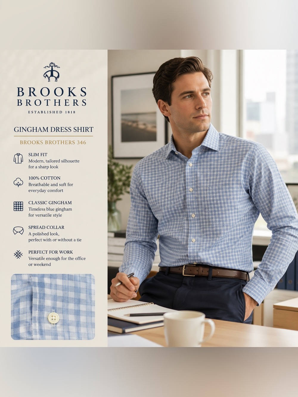 Brooks Brothers Light Blue Gingham Dress Shirt - Men's